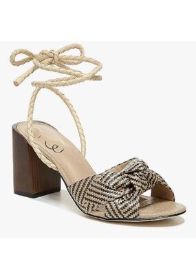 Sam Edelman Bodhi Sandals Sz 9.5 M Natural / Black Weave Block Heel TRIED ON